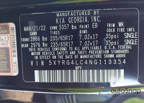 2022 Kia Sorento Lx из США, поврежденный, VIN 5XYRG4LC4NG113354